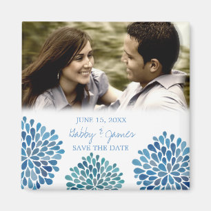 Blaue Blumenblatt-Blüte Save the Date, die Magnet