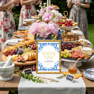 blaue Blumenblätter "Grazing Table" Schild Einladung