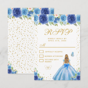 Blaue Blumenblonde Haar Prinzessin Sweet Sixteen RSVP Karte