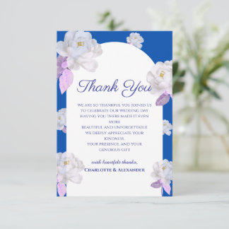 Blaue Blumenbogen-Hochzeit-Dankeskarten Dankeskarte