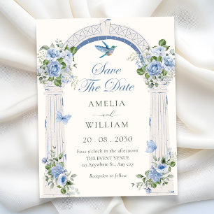Blaue Blumenbogen-Hochzeit Save The Date