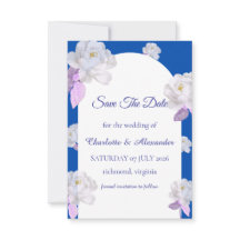 Blaue Blumenbogen-Hochzeitseinladungskarte zum Vor