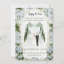 Blaue Blumenbogen-Wasserfarben-Hochzeitseinladung