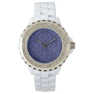 Blaue Blumendamastluxustapete Armbanduhr
