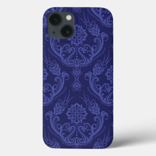Blaue Blumendamastluxustapete iPhone 13 Hülle