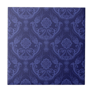 Blaue Blumendamastluxustapete Fliese