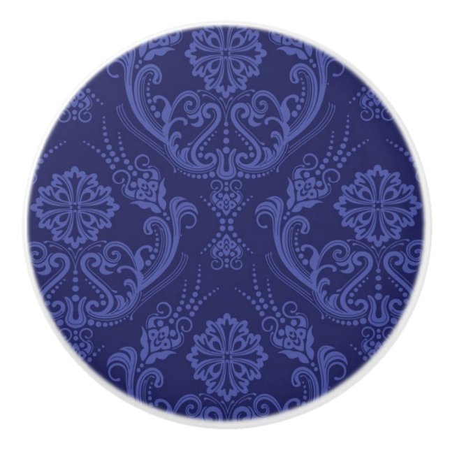 Blaue Blumendamastluxustapete Keramikknauf (Vorderseite)