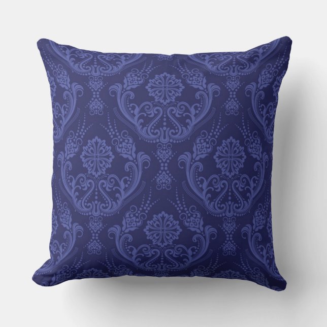Blaue Blumendamastluxustapete Kissen (Vorderseite)