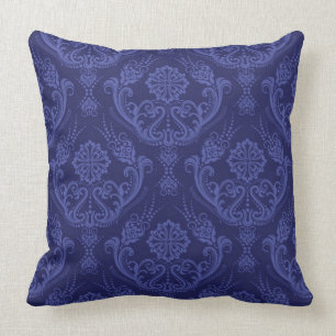 Blaue Blumendamastluxustapete Kissen