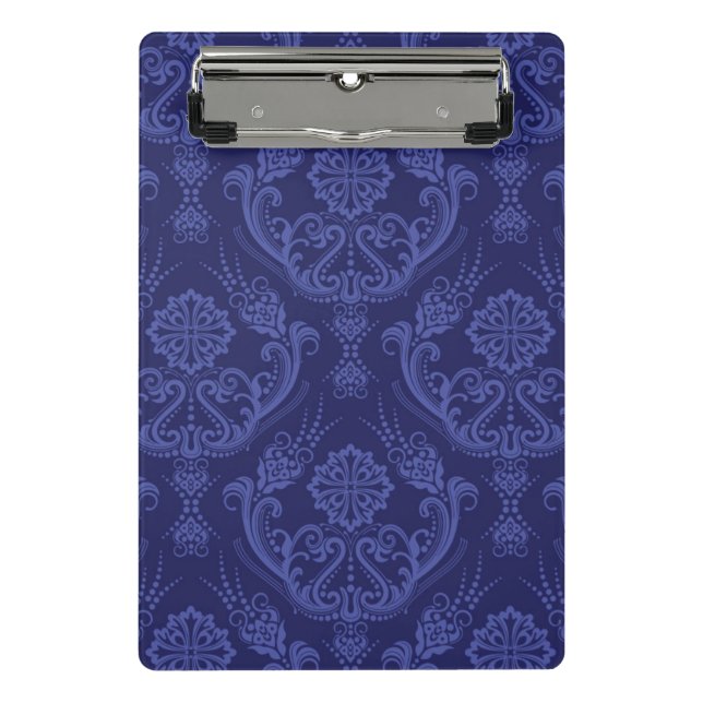 Blaue Blumendamastluxustapete Mini Klemmbrett (Vorderseite)