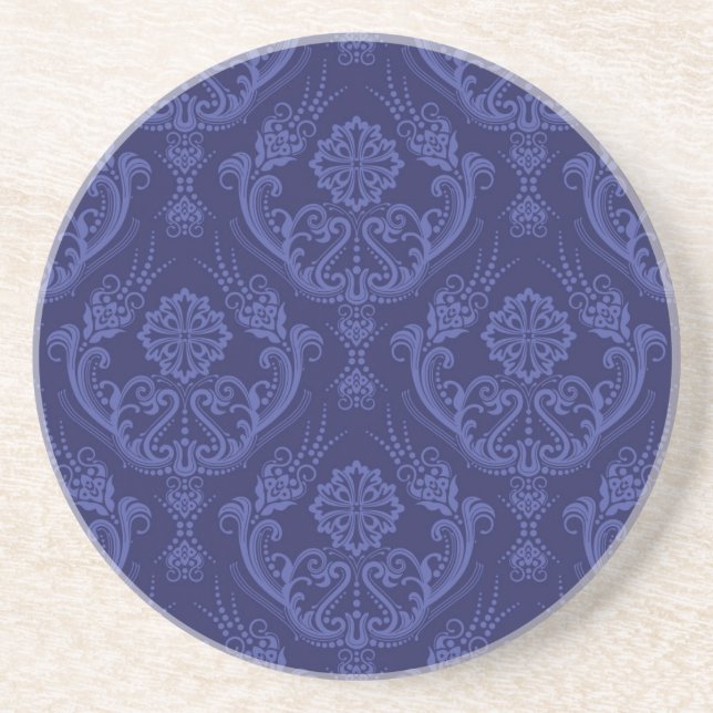 Blaue Blumendamastluxustapete Sandstein Untersetzer (Vorne)