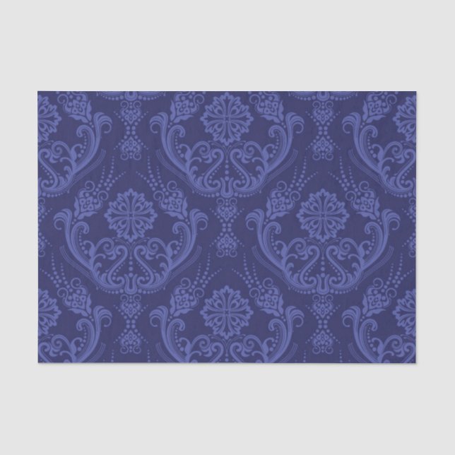 Blaue Blumendamastluxustapete Seidenpapier (Vorderseite)