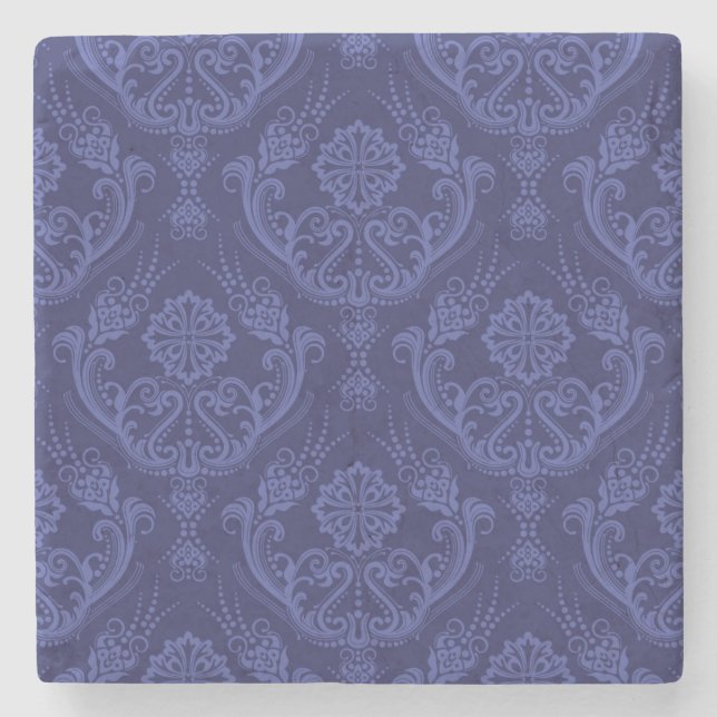 Blaue Blumendamastluxustapete Steinuntersetzer (Vorderseite)