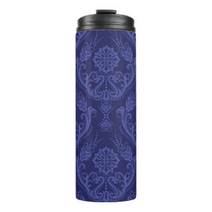 Blaue Blumendamastluxustapete Thermosbecher