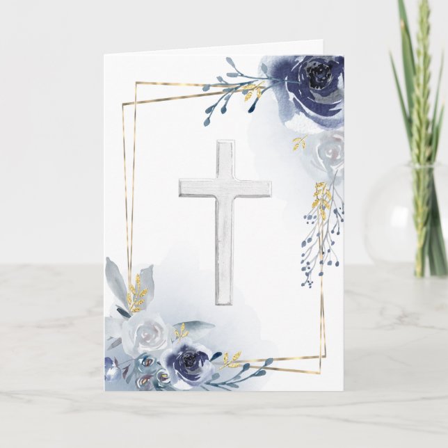 Blaue Blumendesignkarte Einladung (Vorderseite)