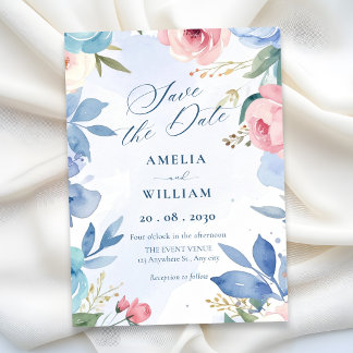 Blaue Blumenechzeit Save The Date