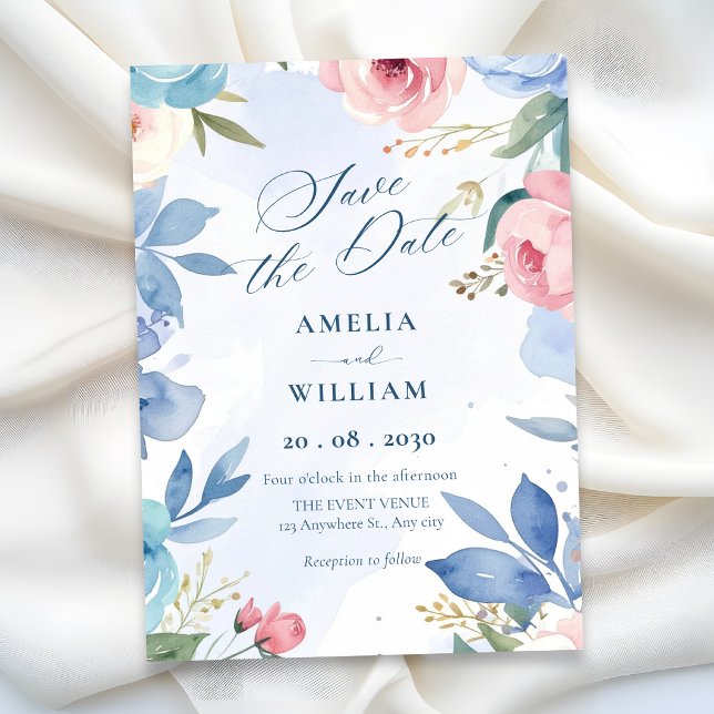 Blaue Blumenechzeit Save The Date (Von Creator hochgeladen)