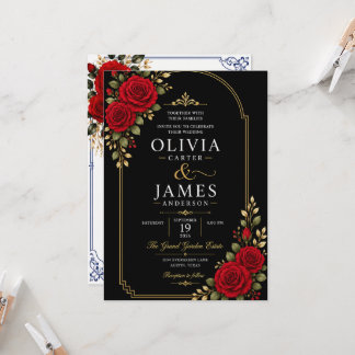 Blaue Blumeneinladung zur Hochzeit Hintergrund | R Einladung