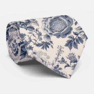 Blaue Blumeng toile-de-jouy Muster Hochzeit Krawatte