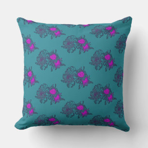 Blaue Blumengardine mit rosa Akzenten Kissen