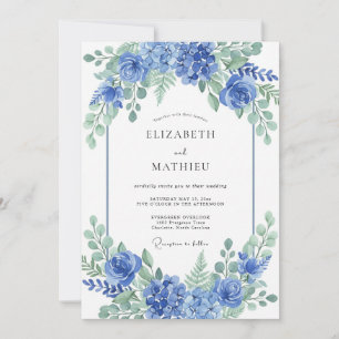 Blaue Blumengarten-Romanze-Hochzeit Einladung