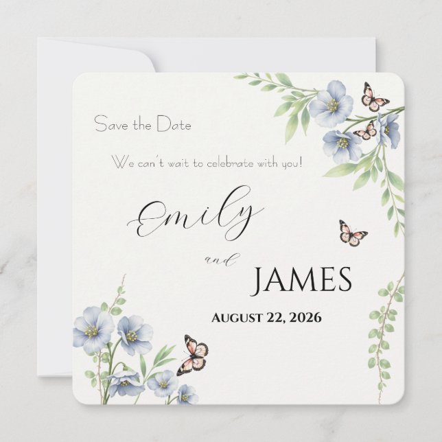 Blaue Blumenhochzeit - Termin vormerken Save The Date (Vorderseite)