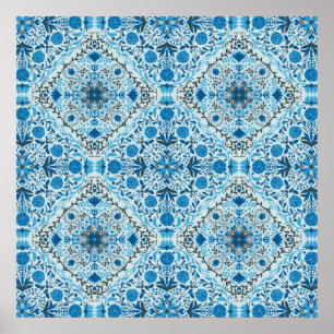 Blaue Blumenkacheln Poster
