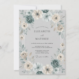 Blaue Blumenkranz-Hochzeit Einladung