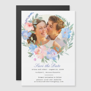 Blaue Blumenkraut Save the Date Magnetkarte Magneteinladung