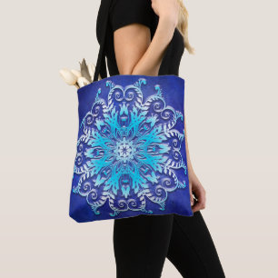 Blaue BlumenMandala auf Schmutzhintergrund Tasche