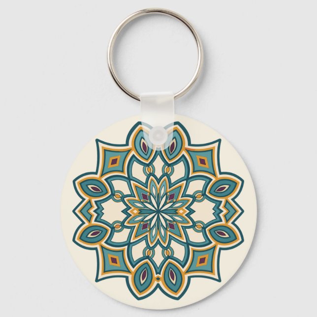 Blaue Blumenmandala  Schlüsselanhänger (Vorderseite)