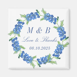 Blaue Blumenmonogramm-Hochzeit Danke Magnet