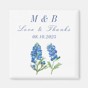 Blaue Blumenmonogramm-Hochzeit Danke  Magnet