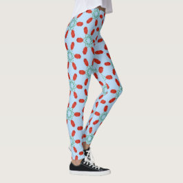 blaue Blumenmotive geometrisches Musterdesign Leggings