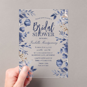 Blaue Blumenreiche Ornate Brautdusche Acryleinladungen