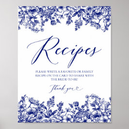 Blaue Blumenrezeptkarten Signieren Verlassen Rezep Poster