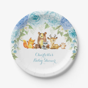 Blaue BlumenRosen-Waldwaldjungen-Baby-Dusche Pappteller