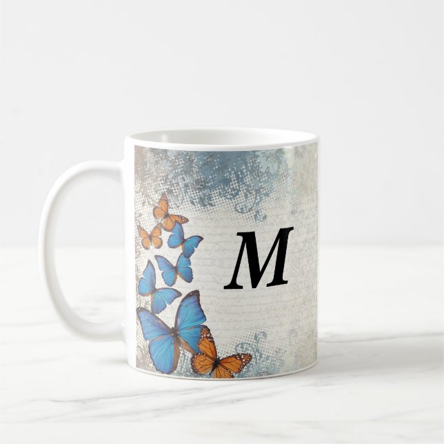 Blaue Blumenschmetterlinge Kaffeetasse (Links)