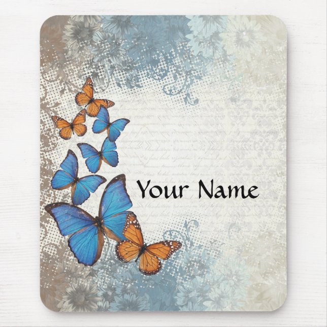 Blaue Blumenschmetterlinge Mousepad (Vorne)