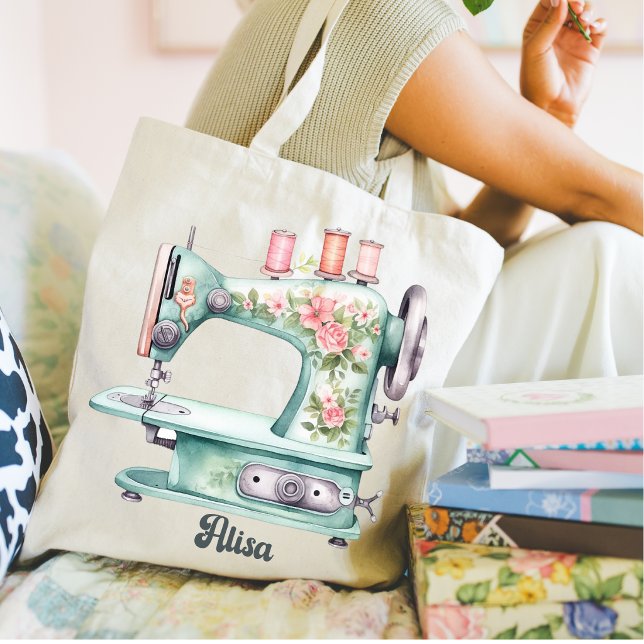 Blaue Blumensteppmaschine-Tasche Tragetasche (Beautiful sewing machine design for the best hobby idea. )