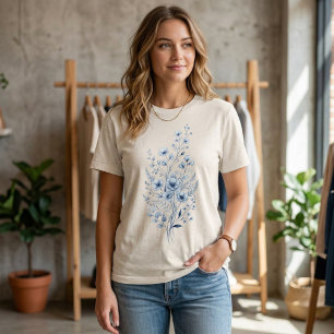 Blaue Blumenstrauß-Bluse, Blumenliebhaber-Shirt Tri-Blend Shirt
