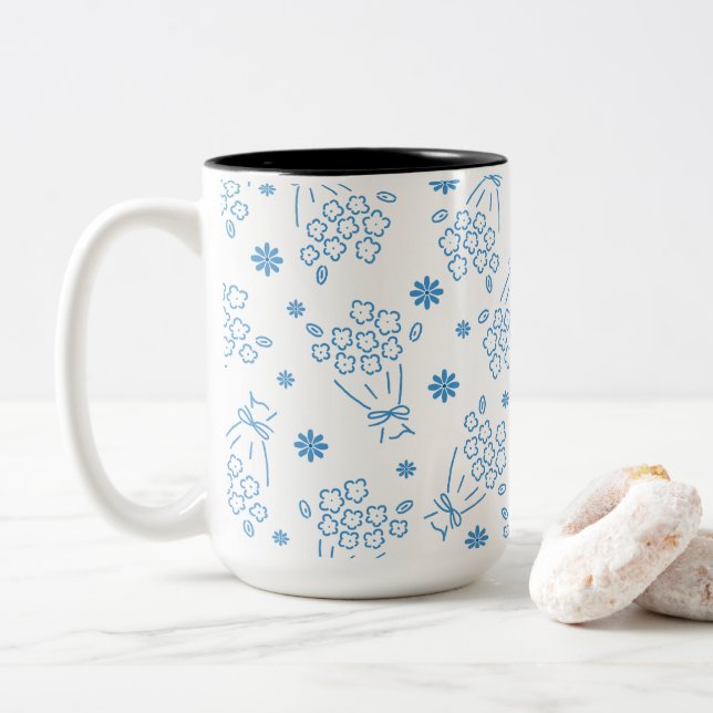 Blaue Blumensträuße Motiv Tasse (Mit Donut)