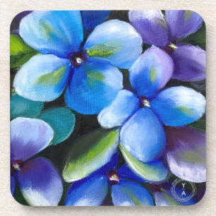 Blaue Blumentrinkharten Kunststoffuntersetzer Getränkeuntersetzer