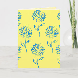 Blaue Blumenumrandung auf gelbem Hintergrund Karte