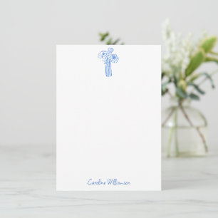 Blaue Blumenvase Linienkunst Doodle Personalisiert Mitteilungskarte