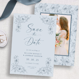 Blaue Blumige Foto Save The Date