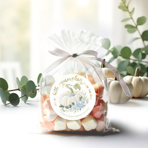 Blaue Blumige Kleine Kürbis Herbst Babyparty Runder Aufkleber