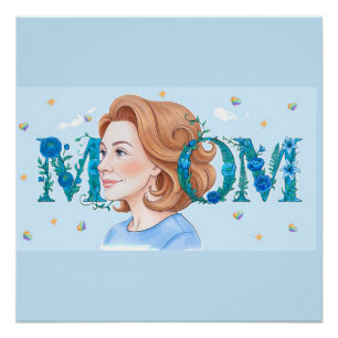 Blaue blumige Mutter Glänzend Poster