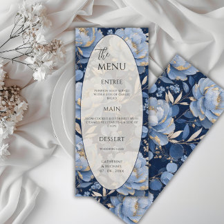 Blaue Blumige Rahmen Elegante Hochzeit Menükarte