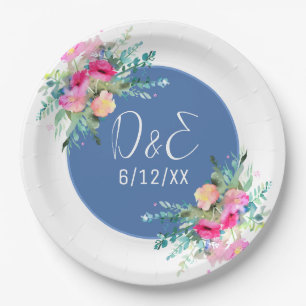Blaue Blumige Rosa Rosenknospe Hochzeit Personalis Pappteller